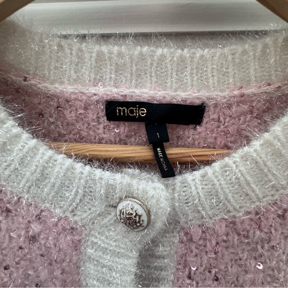 Maje 1 Mission Lurex Pink Gold Cardigan - Picture 2 of 5